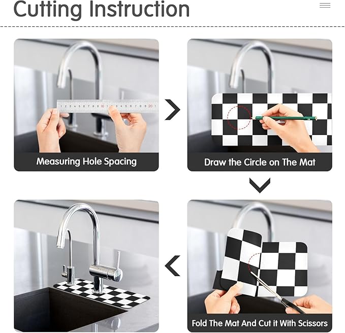 Kitchen Sink Splash Guard 1 PC 14.7 Inch Sink Faucet Mat Splash Guard for Bathroom Countertop Water Absorbent Foldable Cuttable Soft Washable Checkered Black and White