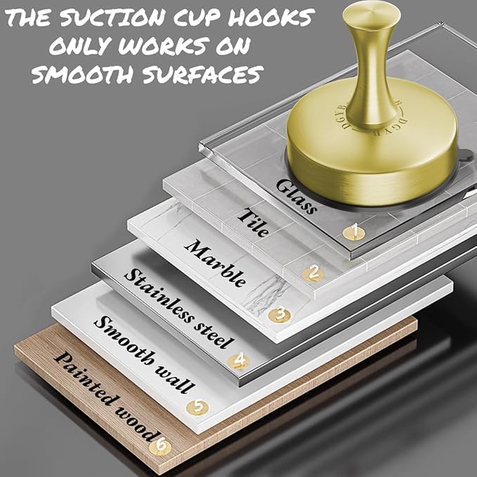 DGYB Suction Cup Hooks for Shower Set of 2 Removable Stainless Steel Towel Hook for Bathroom Glass Window Door Wall and Suction Wreath Hook for Hanging Robe, Loofah, Coat - Gold