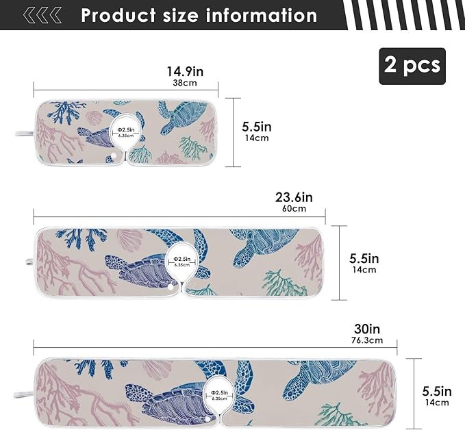 Sink Faucet Absorbing Mat Kitchen Sink Splash Guard Splash Faucet Drip Catcher for Bar RV Bathroom 2PCS 23.6x5.5in Line Turtles Starfish and Coral