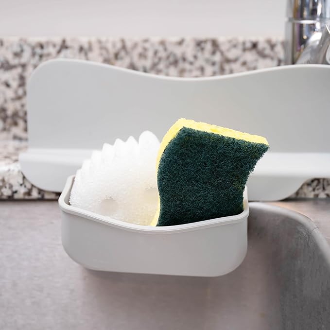 Silicone Sink Splash Guard with Sponge Holder -19.5" x 4.5" x 2.5", Sink Silicone Splash Guard - Strong Suction - Sink Edge Protectors for Kitchen Sink - Farmhouse Kitchen Sink Splash Guard - Gray