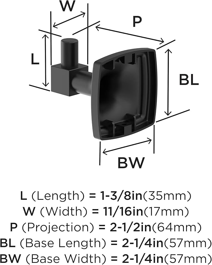 Amerock BH36090MB | Matte Black Single Robe Hook | 2-1/4 in. (57 mm) Length Towel Holder | Stature | Towel Hook for Bathroom | Bathroom Hardware | Bath Accessories