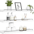 32 inches Long Floating Shelves, Bathroom Decor Shelves Over Toilet, Farmhouse Wall Shelves for Living Room, Bedroom, Picture Frames, Plants, Kitchen, Set of 3 (White and Grey)