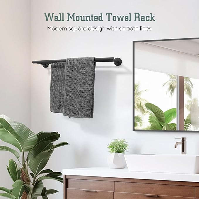 Towel Rack for Bathroom, 24 Inch Dual Towel Bar, Stainless Steel Wall Mounted Towel Holder Modern Home Decor Bathroom Accessories, Matte Black