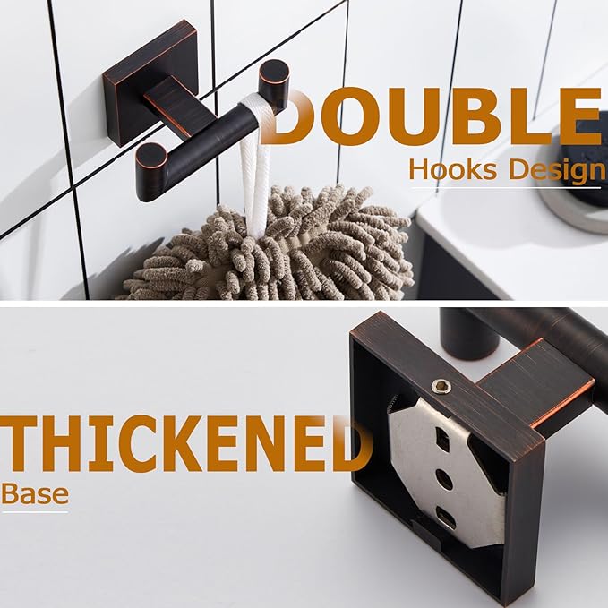 KOKOSIRI Robe Hooks Bathroom Double Towel Coat Hook for Bath Kitchen Hardware Wall Mounted, 3 Pack Oil Rubbed Bronze Stainless Steel B1015ORB-P3