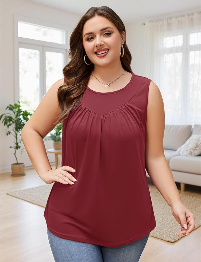 AKEWEI Womens Plus Size Tank Tops Ladies Sleeveless Summer Pleated Tops Oversized Flowy Tunics XL-5XL