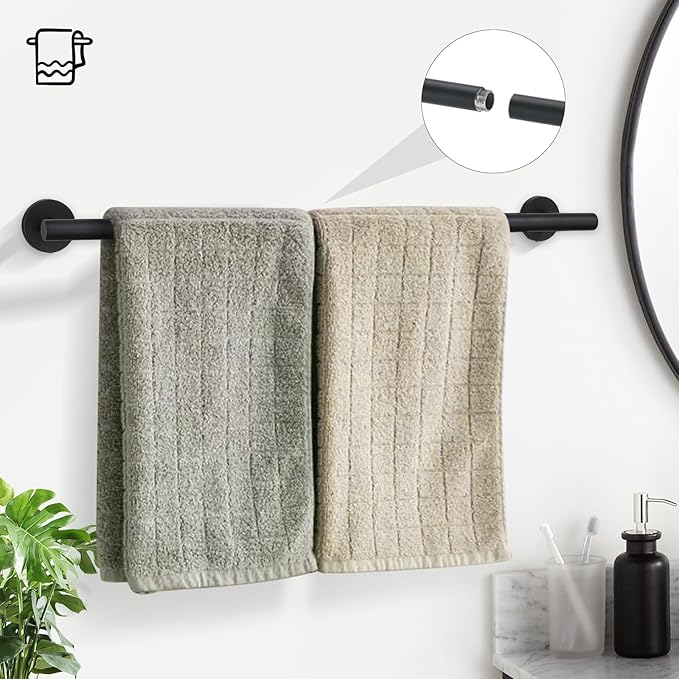 TURS Matte Black Bathroom Hardware Set 5 Piece, SUS304 Stainless Steel Bath Towel Bar Set, 24 Inch Bathroom Accessories Kit Wall Mounted