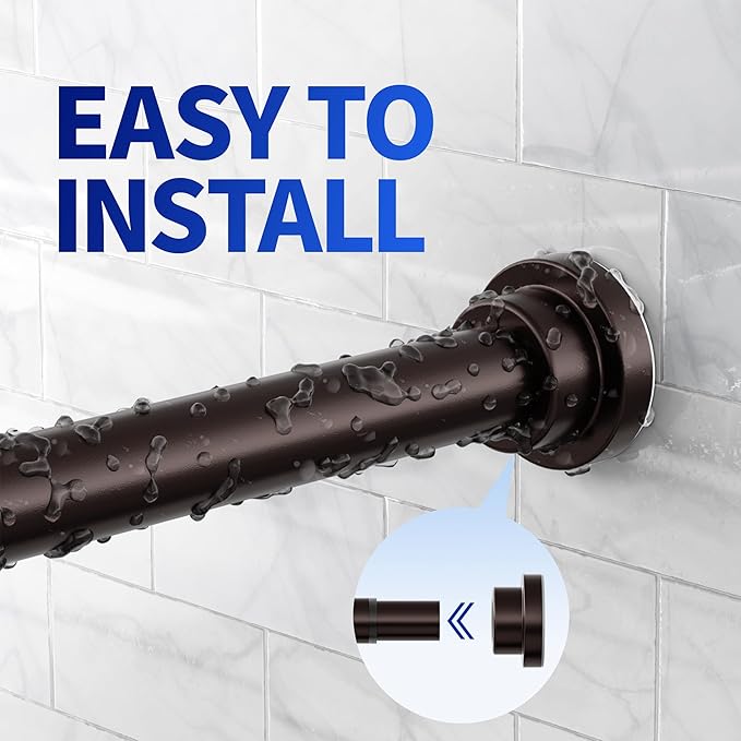 Shower Curtain Rod, 1" Diameter Heavy Duty Tension Shower Rod, Non Slip Adjustable 28-46 inch No Drilling Shower Curtain Rods Spring Tension For Bathroom, Shower Stall, No Rust, Bronze