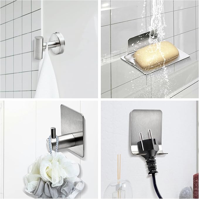 9 PCS Bathroom Hardware Set, Brushed Nickel Stainless Steel Bathroom Tower Rack Set Wall Mounted Includes 16" Towel Bar, Toilet Towel Paper Holder, 6 Robe Towel Hooks, 1 Soap Holder