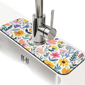 Kitchen Sink Splash Guard，Cute spring floral Faucet Mat Sink Gadgets-Super Absorbent Fast Drying Mat Drip Catcher for Kitchen, Bathroom,Sink Mat, Dish Drying Mat, Bathroom(15" X 5.5" )