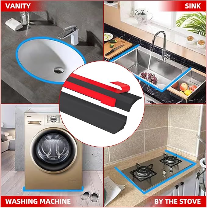 Shower Threshold Water Dam, 39" Black Silicone Flexible Water Barrier Seal Strip, Self Adhesive Splash Guard for Sink, Shower, Bathtub