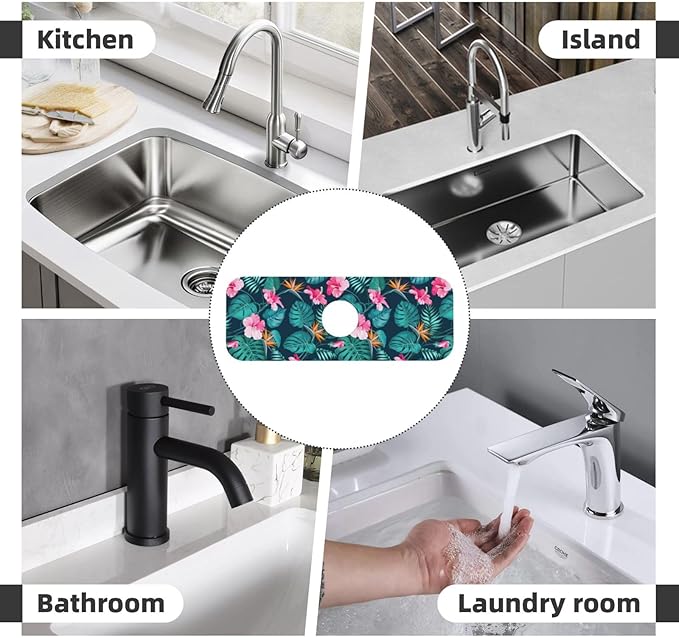Hawaii Hawaiian Flower Leaf 15" X 5.5" Kitchen Sink Splash Guard Faucet Faucet Guard Draining Mat Sink Splash Guard Faucet Kitchen Bathroom