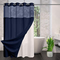 No Hooks Required Waffle Weave Shower Curtain with Snap in Liner-Hotel Grade Waterproof & Mesh Top Window Spa Like Bath Curtain Machine Washable Heavy Duty 71Wx74L(Navy Blue)