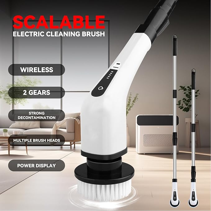 Electric Spin Scrubber Cordless Handheld Adjustable Smart Low Noise Power Shower Cleaning Brush 25W for Bathroom Tile Floor Car