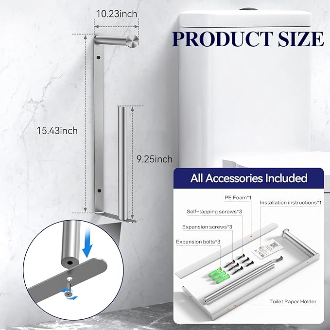 Longzon Brushed Nickel Toilet Paper Holder Wall Mount, Self Adhesive Toilet Paper Holder Storage for 3 Roll Tissue, Premium 304 Stainless Steel Stick On Toilet Paper Roll Holder for Bathroom, Silver