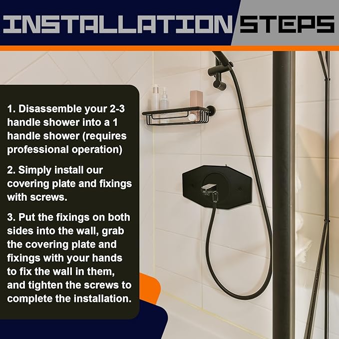 Tandefio 2 Set One Hole Remodel Plate Compatible with Moen Renovation Shower Cover Plate Compatible with Delta Tub Valve for 2 Handle or 3 Handle Shower Updates (13" X 7.5",Matte Black)
