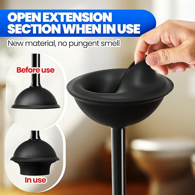 Toilet Plunger with Holder, Heavy Duty Plunger and Holder Combo for Bathroom Cleaning, Bathroom Decor, Bathroom Accessories, Toilet Bowl Cleaners, Black, 18.8inch
