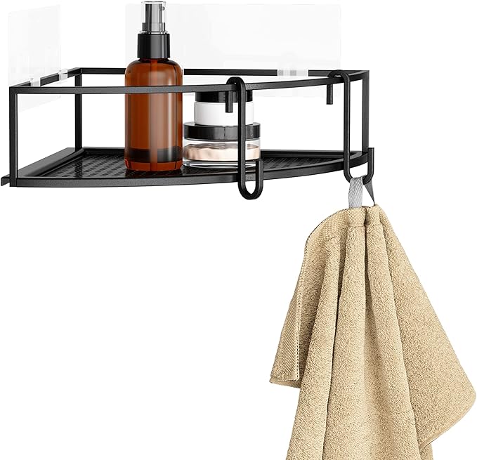 Umbra Cubiko Shower Corner Shelf, Metal Floating Shelves with Adhesive Mounting Strips, 2-Pack, Black