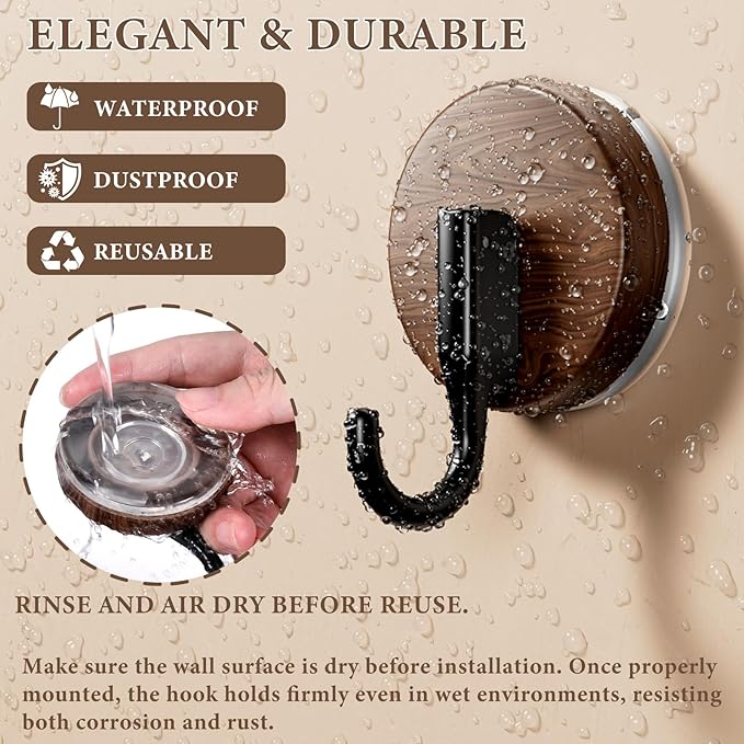 Suction Cup and Adhesive Tape Double Locking Hook,Wall Hook,Towel Hook, Shower Hook,for Bathroom,Kitchen,Loofah, Towel,Coat,Heavy Duty,Waterproof & Rustproof,Reusable(J Shape, 2 Counts)