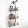 Aluminum Alloy Hanging Shower Caddy for Handheld Shower Heads, 3-Tier Adjustable Shower Rack, Rustproof Hose Hanging Shower Organizer with 2 S-Hooks, Silver