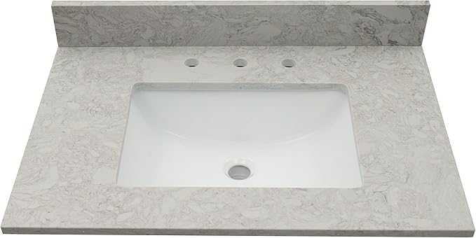 MSI Drifting Fog Vanity Top with Under Mount Rectangle Ceramic Sinks, Engineered Marble Stone, 4" CC Faucet Holes, 31"X22"