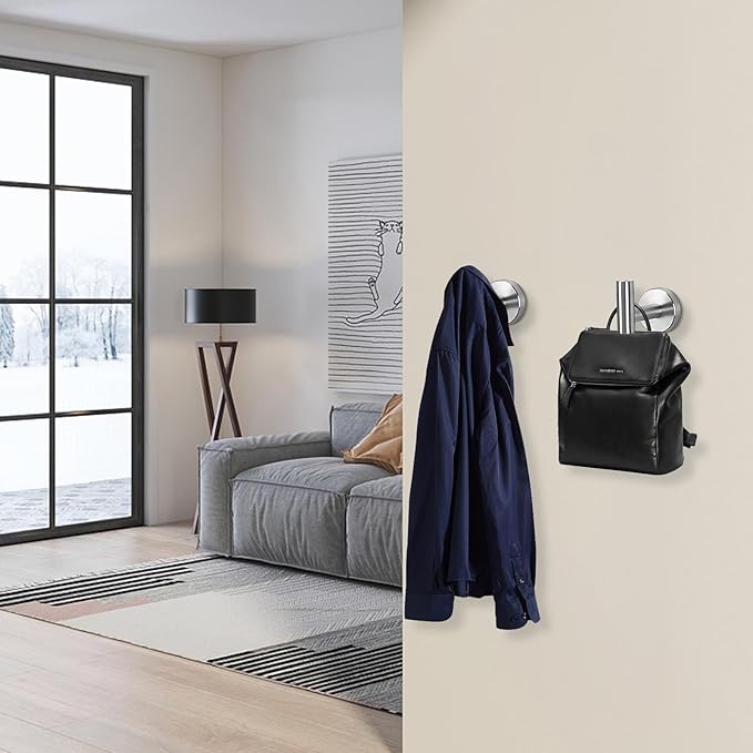 NearMoon Bath Towel Hooks- SUS 304 Stainless Steel Robe Hook Holder, Heavy Duty Coat Hook for Bathroom Livingroom Hotel Kitchen Garage, Wall Mounted (Brushed Nickel, 16 Pack)