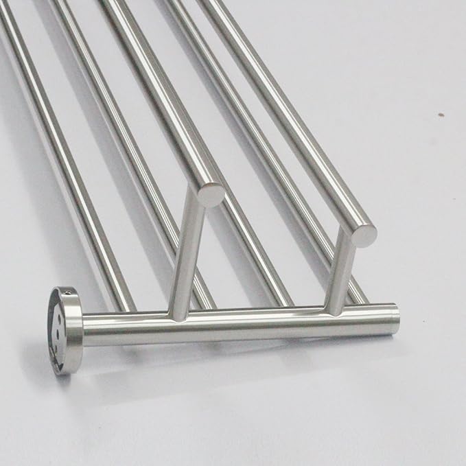 Premium Modern Double Hanging Quadruple Towel Bar Rack w/Round Base (24 Inches)- Brushed Finish, Stainless Steel, Water and Rust Proof, Top of The line Rack and Shelf