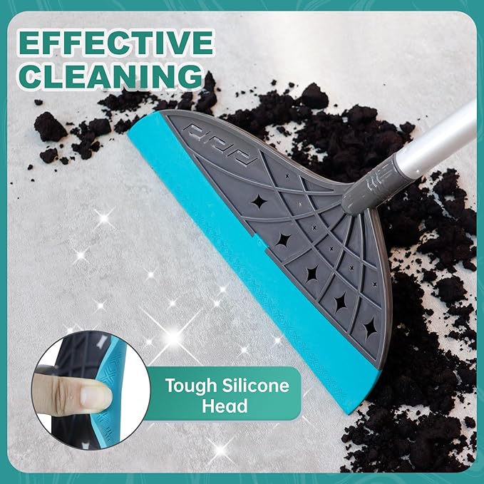 Air Broom for Household Cleaning, Silicone Broom Adjustable Handle, Sweep and Scrape 2-in-1 Squeegee Broom for Wet&Dry Messes, Hair, Liquids, Glass, Bathroom, Kitchen on Smooth Floor (Gray)