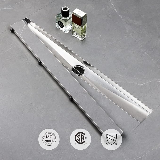 SaniteModar Linear Shower Drain, Shower Drain 30 inch with Flat and Tile Insert 2 in 1 Panel, Brushed 304 Stainless Steel Linear Drain, with Hair Strainer and Leveling feet