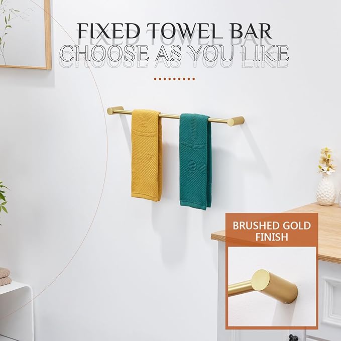 KOKOSIRI Bathroom Towel Rack Wall Mounted 24-Inch Bath Towel Bar Holders for Bathroom Hardware Accessories Brushed Gold Stainless Steel, B4007BG-L24