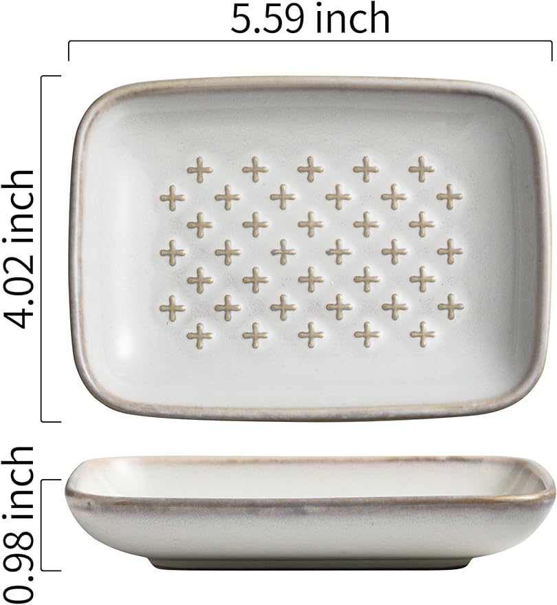 Premium Ceramic Soap Dish Holder - Large 5.5 Inch Soap Saver Tray with Non-Slip Base, Multi-Use for Bar Soap, Sponge & Jewelry - Elegant Gift for Bathroom, Kitchen, Shower Countertop - Creamy White