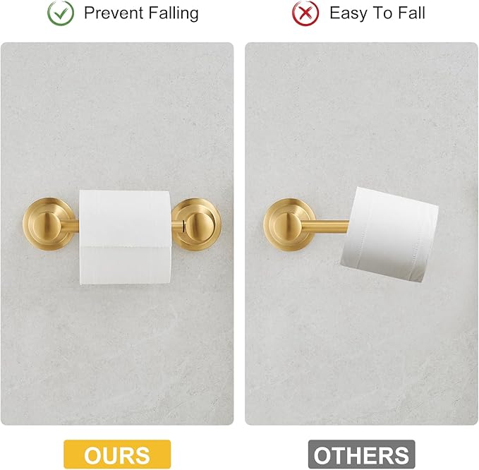 BESy Wall Mounted Toilet Paper Roll Holder Rustproof Tissue Paper Holder Bathroom Flexible Pivoting Tissue Handle Toilet Tissue Roll Holder, Brushed Gold, Stainless Steel