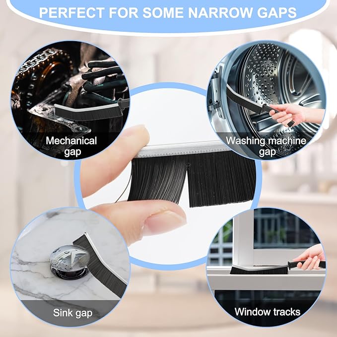 8 Pack Hard Bristle Crevice Cleaning Brush, Gap Cleaner, Toilet Brush, Grout Cleaner, Kitchen, Bathroom, Car Windshield, Black