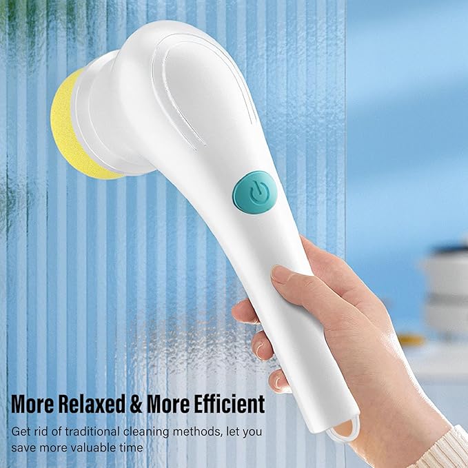 Electric Spin Scrubber, Cordless Lightweight with 5 Brush Heads for Bathroom Kitchen Shower Bathtub Glass Car