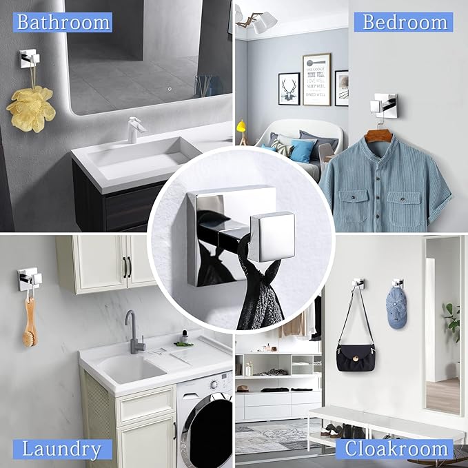 TQKAG Bathroom Towel Hook Coat Polished Robe Clothes Bath Wall Hooks for Kitchen Garage,Stainless Steel Wall Mounted