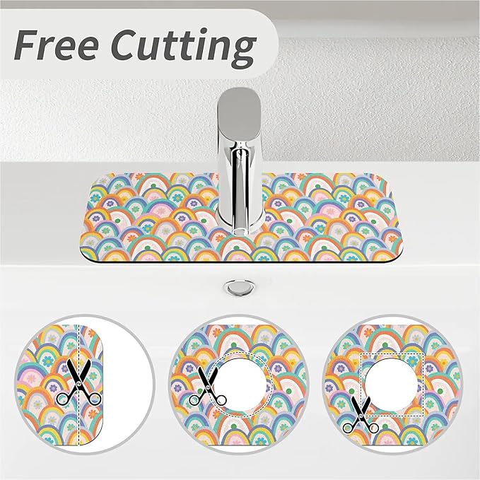 Faucet Draining Mat For Kitchen Sink, Boho Rainbow Hippie Floral Diatom Mud Absorbent Drain Pad For Bathroom Kitchen Sink Splash Guard Drying Mat