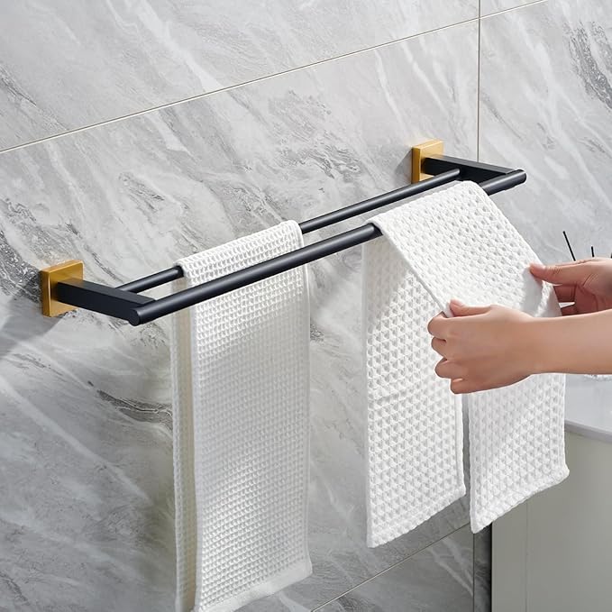 Miyili Double Bath Towel Bar 24-Inch SUS 304 Stainless Steel Towel Holder Rack for Bathroom Black & Gold, A02BG60B