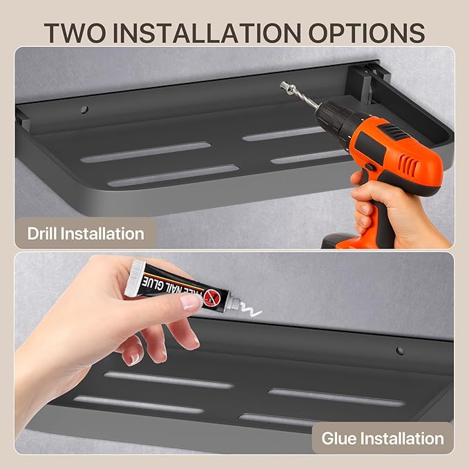 Aluminum RV Shelves, Wall-Mounted Foldable Shelf 90° Space-Saving Grey Floating Shelves for Bathroom Wall, No Drill Furniture for Motor Homes 1 Pack