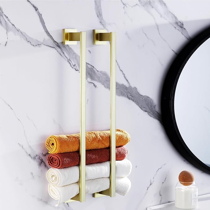 LANC Gold Towel Bars for Bathroom Wall Mounted 20-Inche Brushed Gold Bath Towel Racks Stainless Steel Towel Rod for Bathroom Kitchen Towel Holder Towel Hanger Towel Rail, 2 Pack A9010BG-L5P2