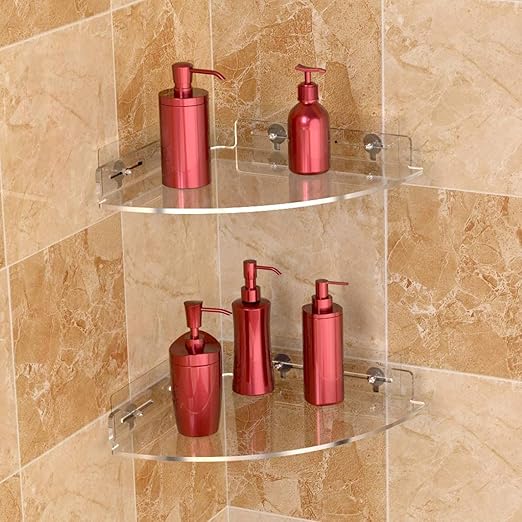 Set of 2 Shower Caddy Bathroom Shelves - Vdomus No-Drill Shower Organizer - Floating Adhesive Acrylic Storage for Tile Walls - Sleek and Durable Bathroom Organizers and Storage