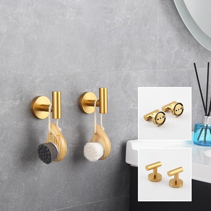 GERZWY SUS 304 Stainless Steel Gold Coat Hook Bathroom Single Towel/Robe Clothes Hook for Bath Kitchen Wall Mounted 2 Pack AG1107B-BE
