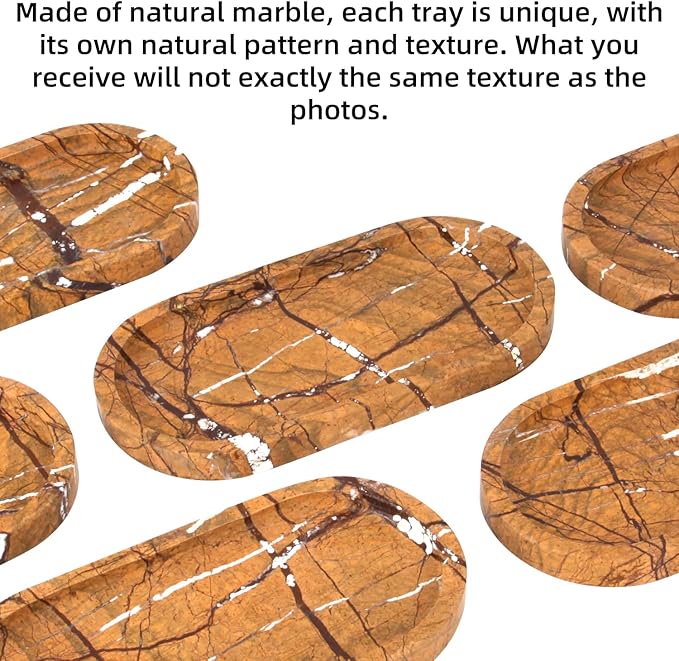Oval Marble Bathroom Vanity Tray, Natural Luxury Marble Home Kitchen Bathroom Table Tray, Stone Decorative Countertop Serving Trays for Coffee Perfume Jewelry Makeup (Rainforest Brown, 10 * 5 * 0.6)