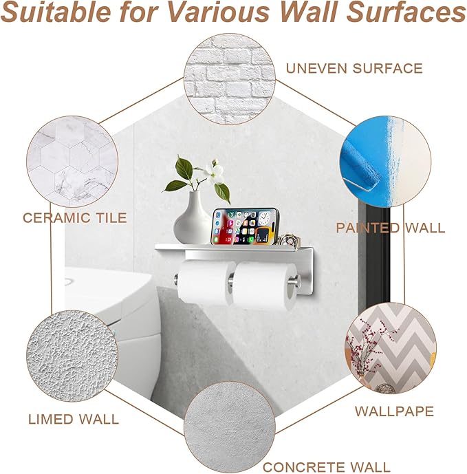 Toilet Paper Holder Wall Mount with Shelf Bjiotun Stainless Steel Toilet Paper Storage Tissue Roll Holder for Bathroom Storage Holds