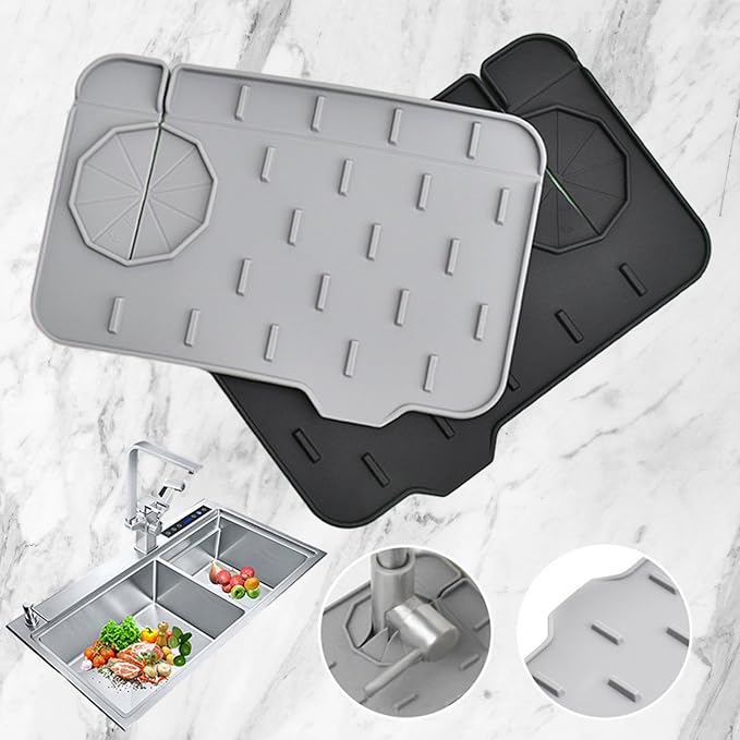 Sink Splash Guard, Pack of 2 Mini Kitchen Faucet Mat, Can be Used on Both Sides, Tap Sink Splash Guard, Splash Guard, Suitable for Kitchen Sink, Bathroom, Corner Sink, Protect Worktop (Black)