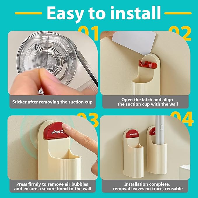 4 Pack Electric Toothbrush Holders for Bathroom, Wall Mounted Clear Electric Toothbrush Organizer, Self Adhesive Bathrooms Toothbrush Storage for Shower, Saving Space and Keep Drying (Cream)