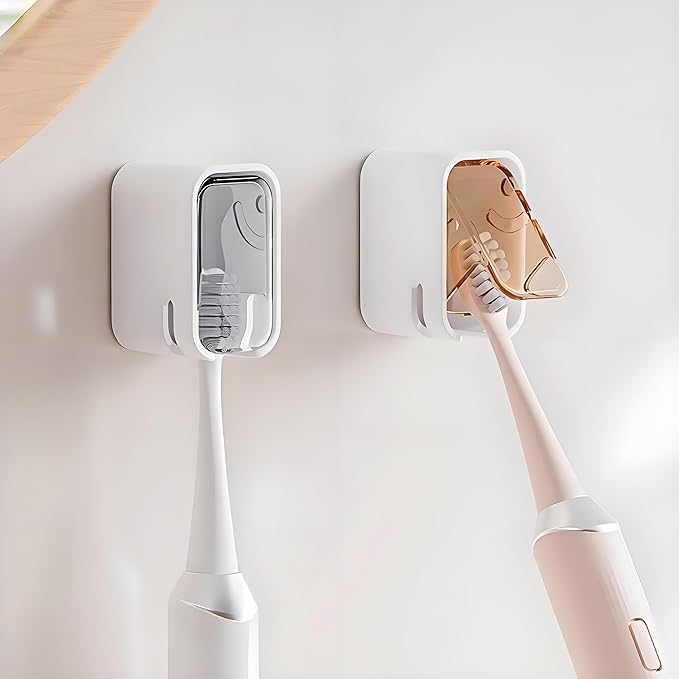 Electric Toothbrush Holder Wall Mounted for Bathroom, Toothbrush Holders with Cover for Shower, Single Slot Toothbrush Storage Organizer for Family and Travel (2 Grey)