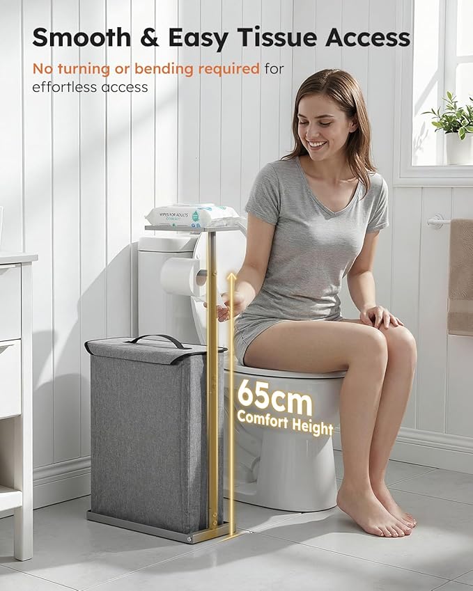 Freestanding Toilet Paper Holder Stand with Shelf for Up to 12 Rolls,Rustproof Metal Bathroom Toilet Paper Storage with Lid, All-in-One Toilet Tissue Roll Dispenser and Organizer,Gray