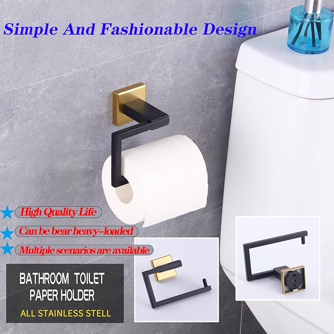 GERZWY SUS 304 Stainless Steel Toilet Paper Holder Paper Towel Dispenser Tissue Roll Hanger Wall Mounted (Black & Gold) JG1905-BDD