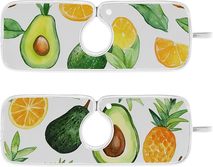 Sink Faucet Absorbing Mat Kitchen Sink Splash Guard Splash Faucet Drip Catcher for Bar RV Bathroom 2PCS 23.6x5.5in Cartoon Green Avocados Pineapples