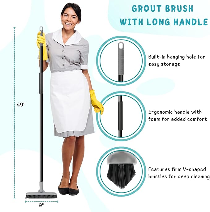Shower Scrub Brush, Deck Brush with Long Handle, Grout Brush with Long Handle, 49'' Tile Cleaner Tool for Shower, Bathroom Floors