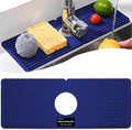 Faucet Mat for Kitchen Sink, Silicone Faucet Handle Drip Catcher Tray, Drying Mat as Sponge and Soap Holder with Lateral Inflow for Kitchen Bathroom Farmhouse & RV Sink Accessories (Blue)